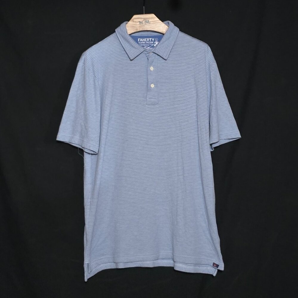 Faherty Cloud Cotton Polo - Blue Blue Striped - Sz L*